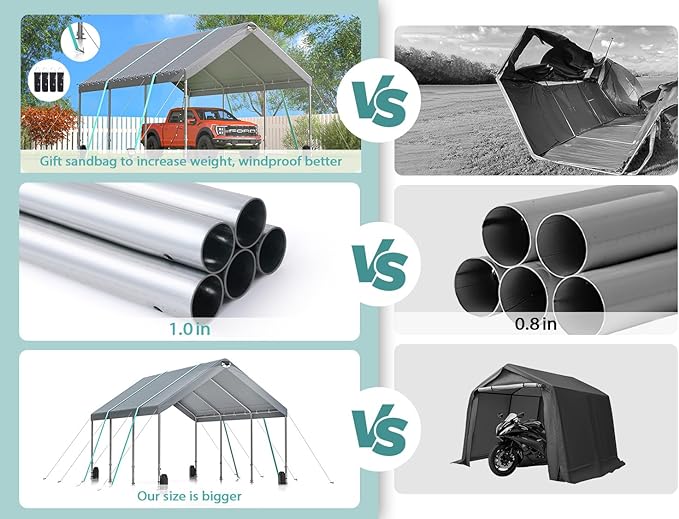 10x20 Ft Adjustable Carport with Detachable Roof Walls