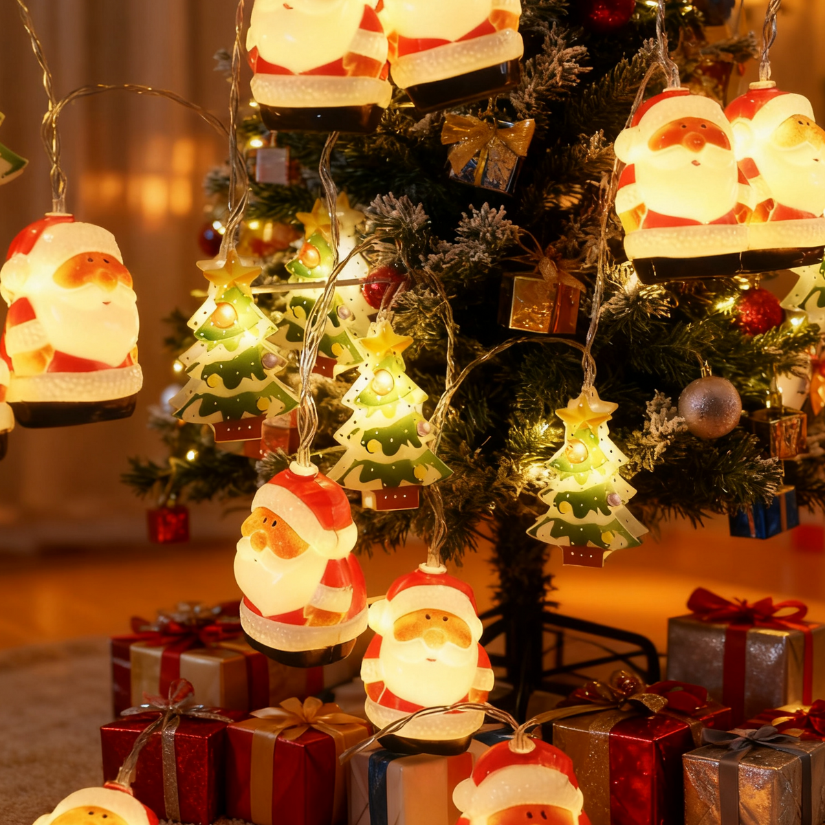 Light-Up Santa and Christmas Tree LED String Lights
