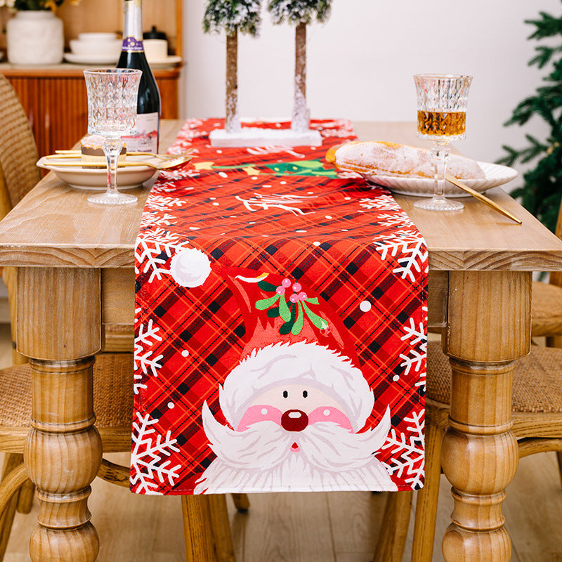 Christmas Table Runner with Santa & Snowman Print