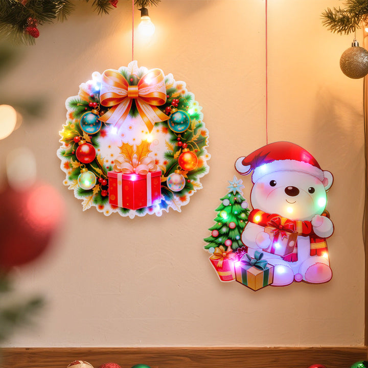 Christmas Door Decorations with Colorful Holiday Lights