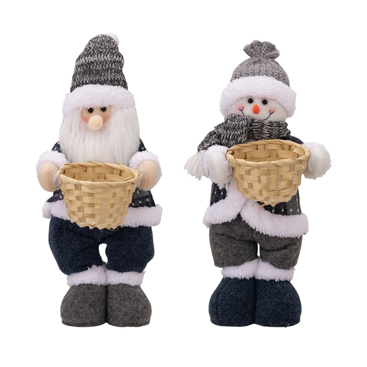 Standing Santa Claus Doll with Woven Basket Decor