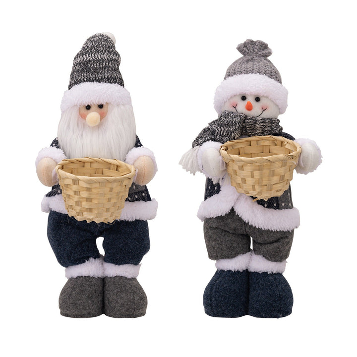 Standing Santa Claus Doll with Woven Basket Decor