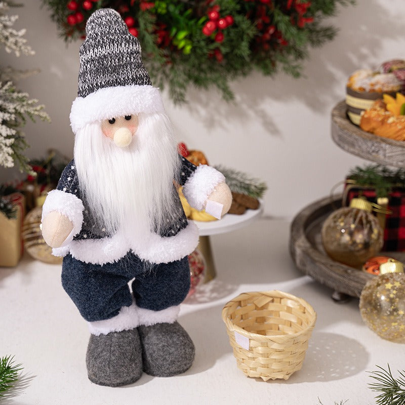 Standing Santa Claus Doll with Woven Basket Decor