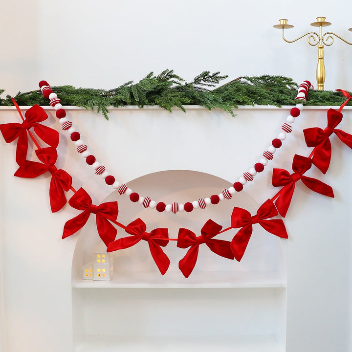 Christmas Bow Garland for Classic Red Tree and Mantel Decor