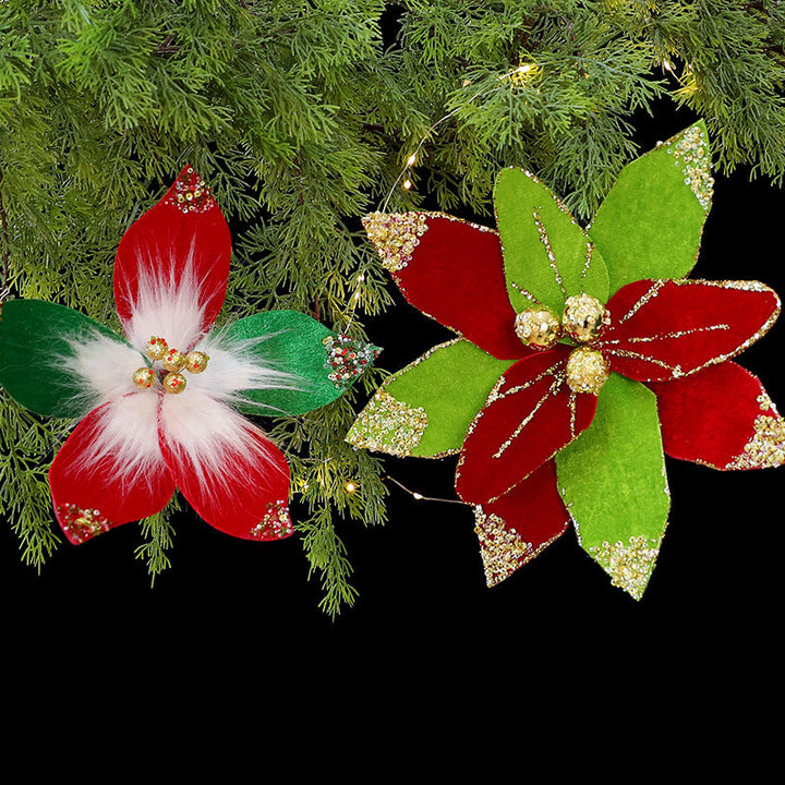 Velvet Poinsettia Christmas Tree Decoration Stem, 26cm
