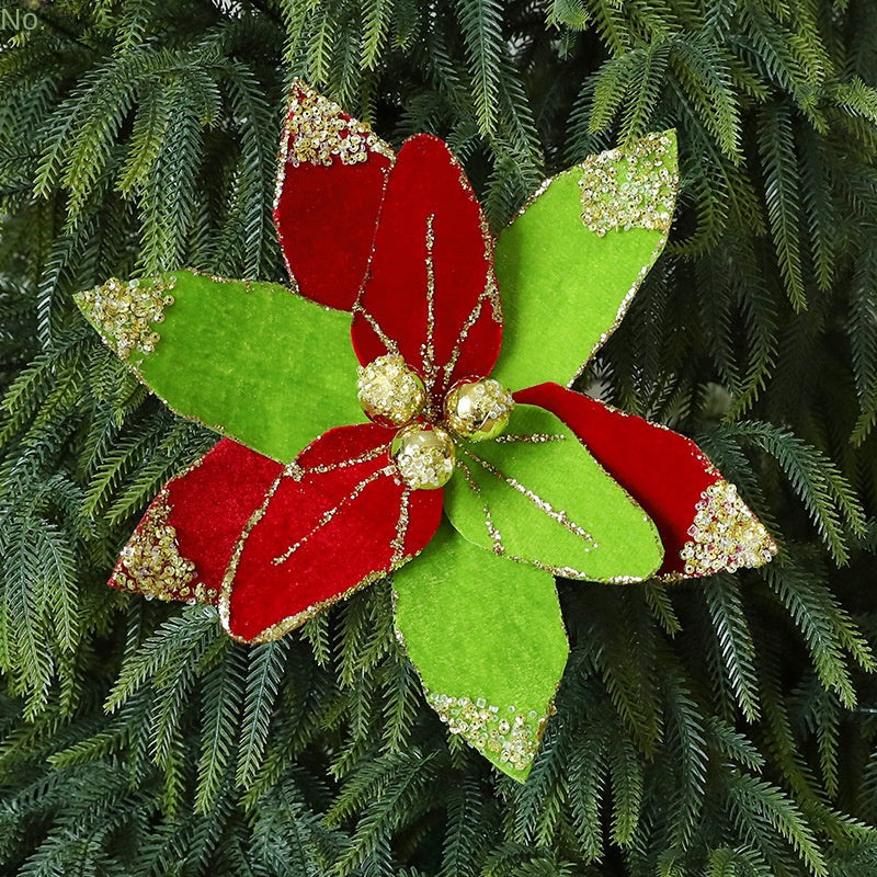 Velvet Poinsettia Christmas Tree Decoration Stem, 26cm