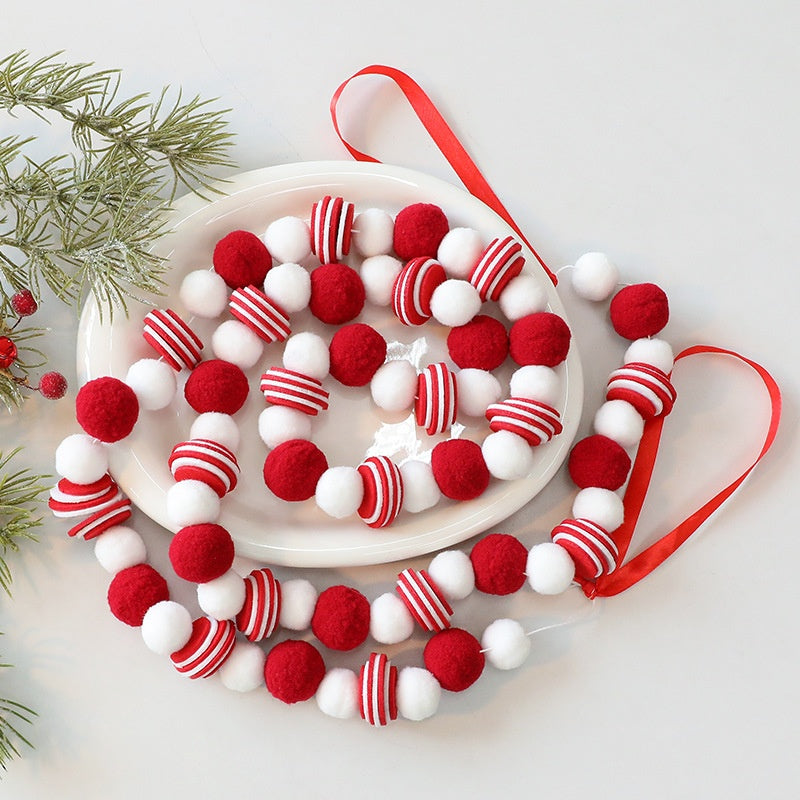 Red and White Christmas Felt Garland for Tree Decor