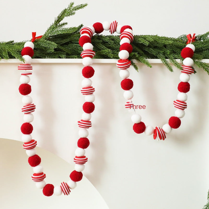 Red and White Christmas Felt Garland for Tree Decor
