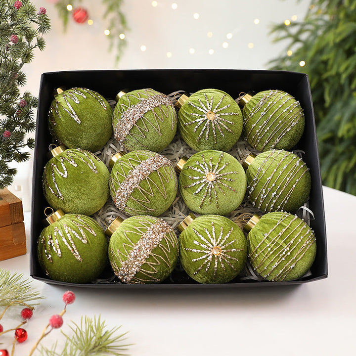 Velvet Christmas Ball Ornaments With Beaded Sparkle