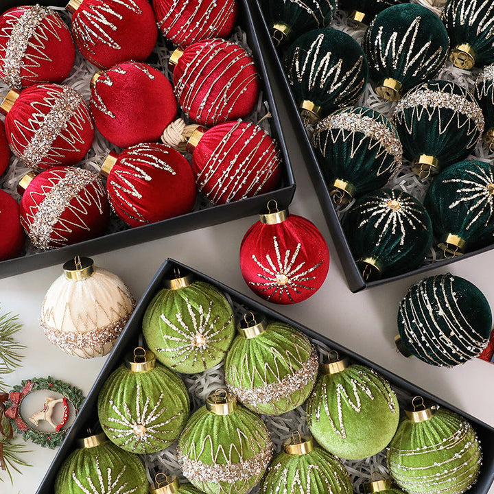 Velvet Christmas Ball Ornaments With Beaded Sparkle