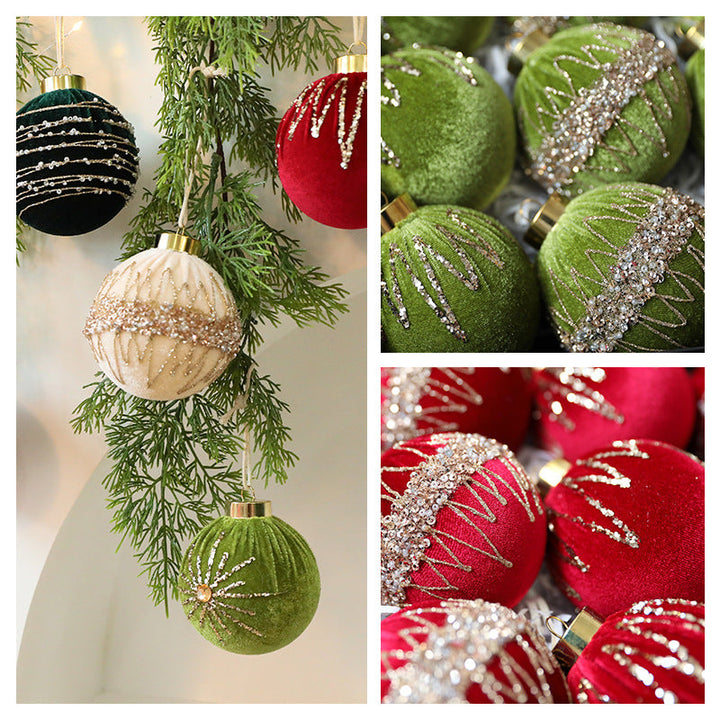 Velvet Christmas Ball Ornaments With Beaded Sparkle