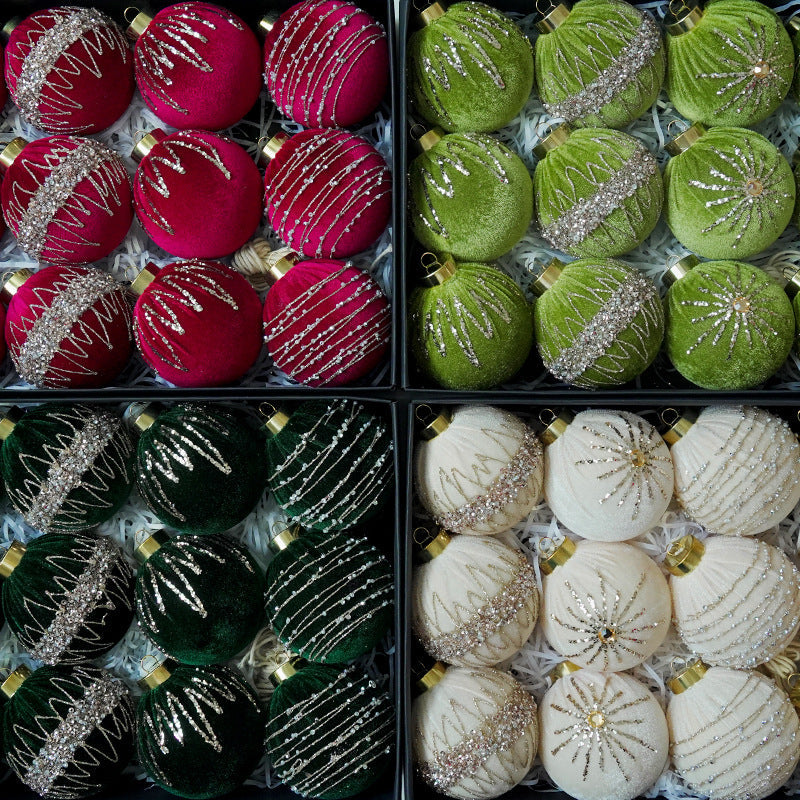 Velvet Christmas Ball Ornaments With Beaded Sparkle