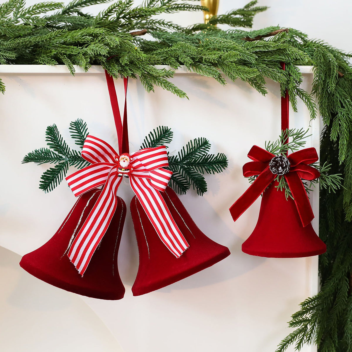 Velvet Christmas Bell Ornaments for Festive Holiday Decor
