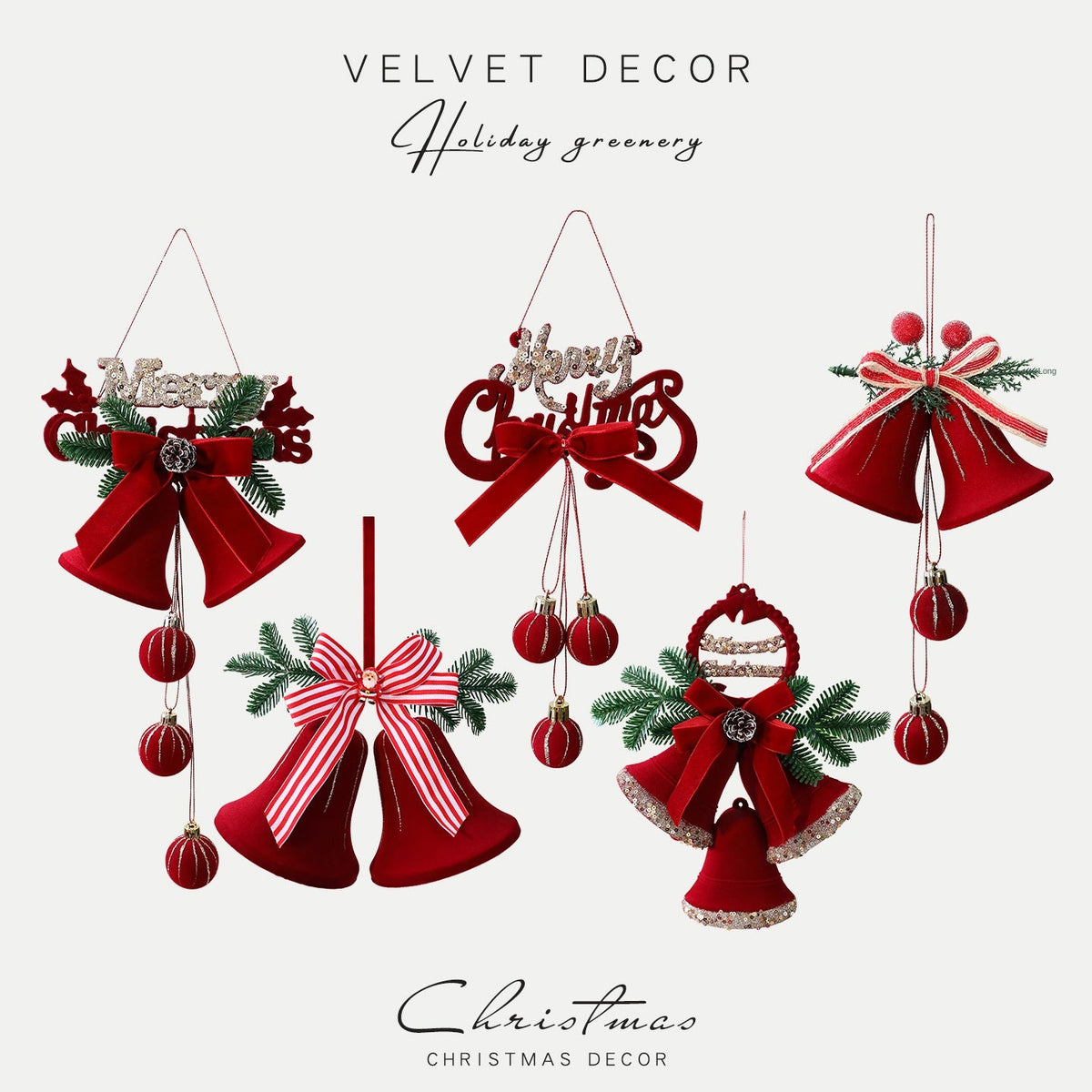 Velvet Christmas Bell Ornament for Nordic Holiday Decor