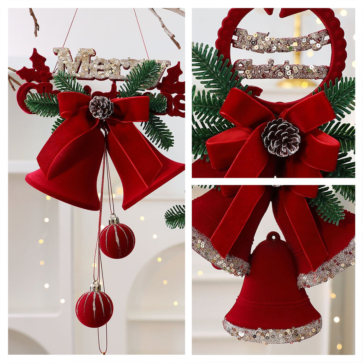 Velvet Christmas Bell Ornament for Nordic Holiday Decor