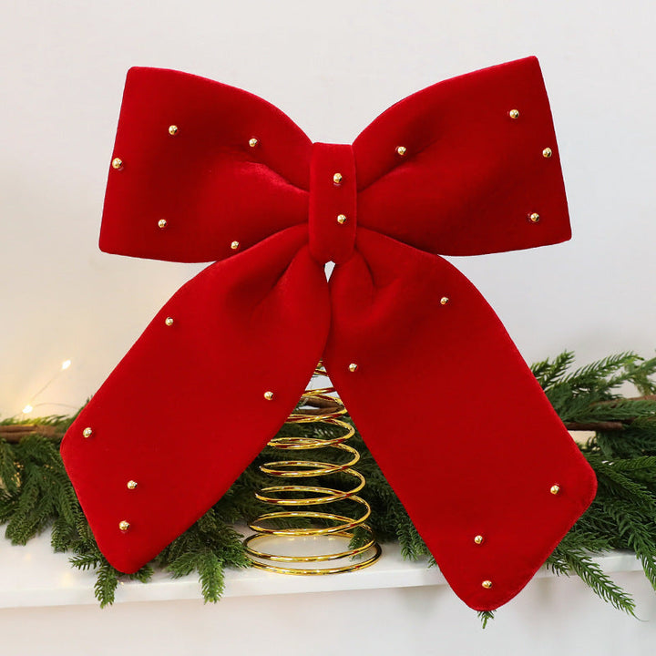 Christmas Tree Topper Bow – Red Velvet & Gold Detail