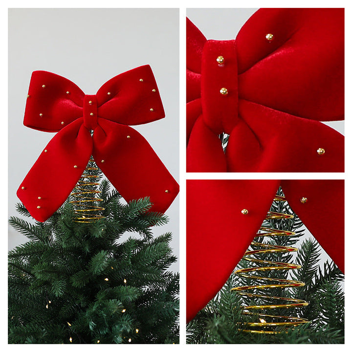 Christmas Tree Topper Bow – Red Velvet & Gold Detail