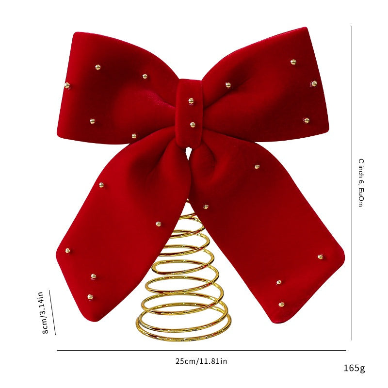 Christmas Tree Topper Bow – Red Velvet & Gold Detail
