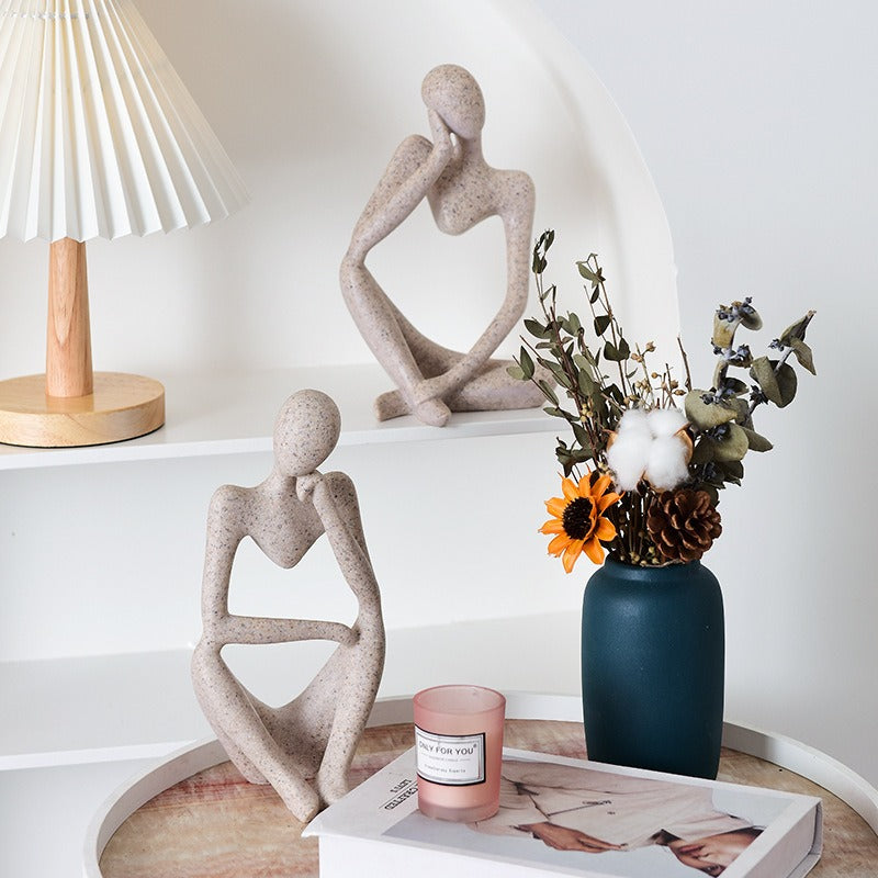 Sandstone Thinker Sculpture Decor for Scandinavian Shelves