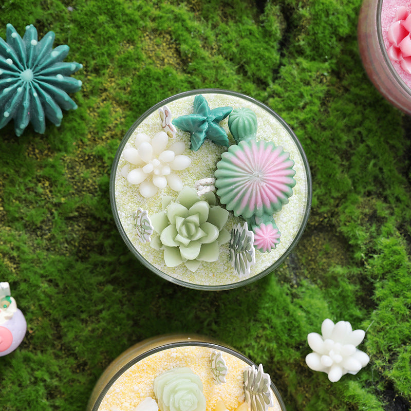 Succulent Sand Candle in Glass, Handmade Gift Decor