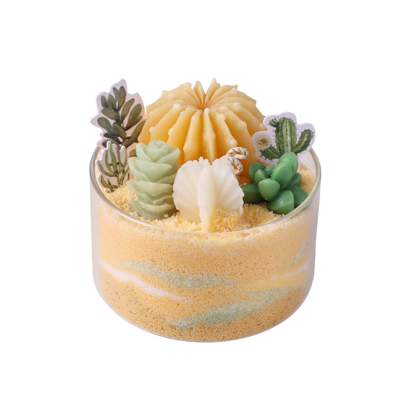 Succulent Sand Candle in Glass, Handmade Gift Decor