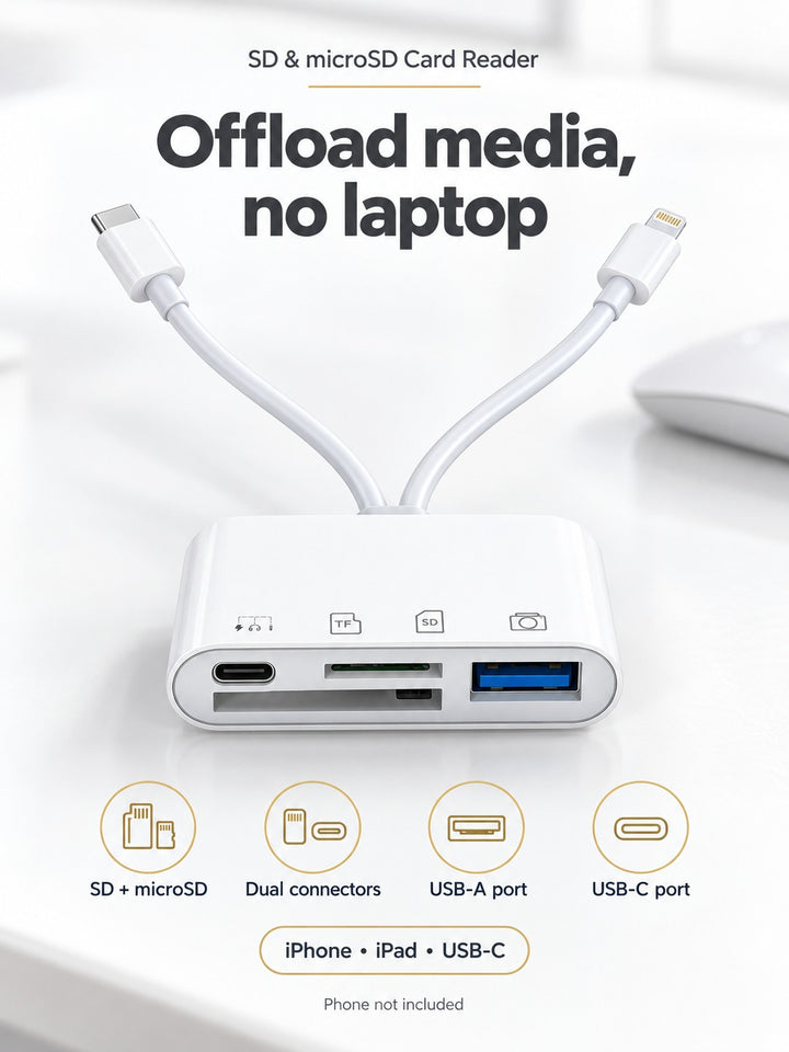 microSD & SD Card Reader for iPhone, iPad & USB-C Phones