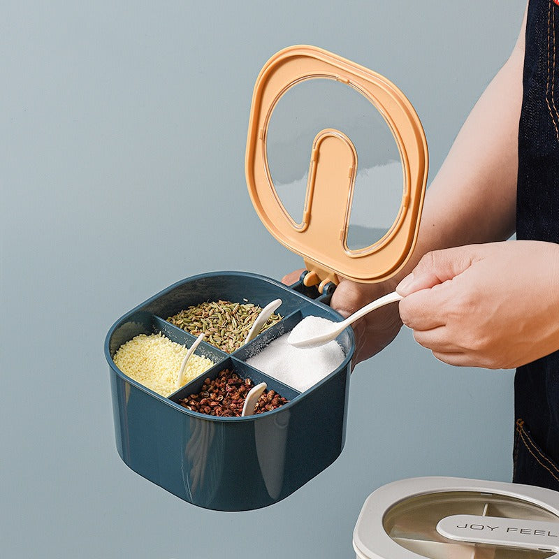 Four-Compartment Seasoning Box With Clear Lid and Spoons