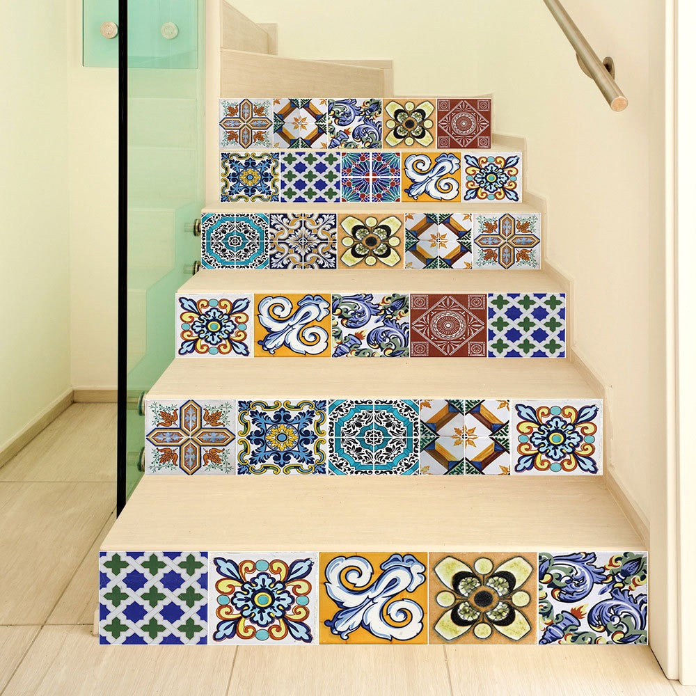 Self-Adhesive Stair Decals: Colorful Waterproof Tile Makeover