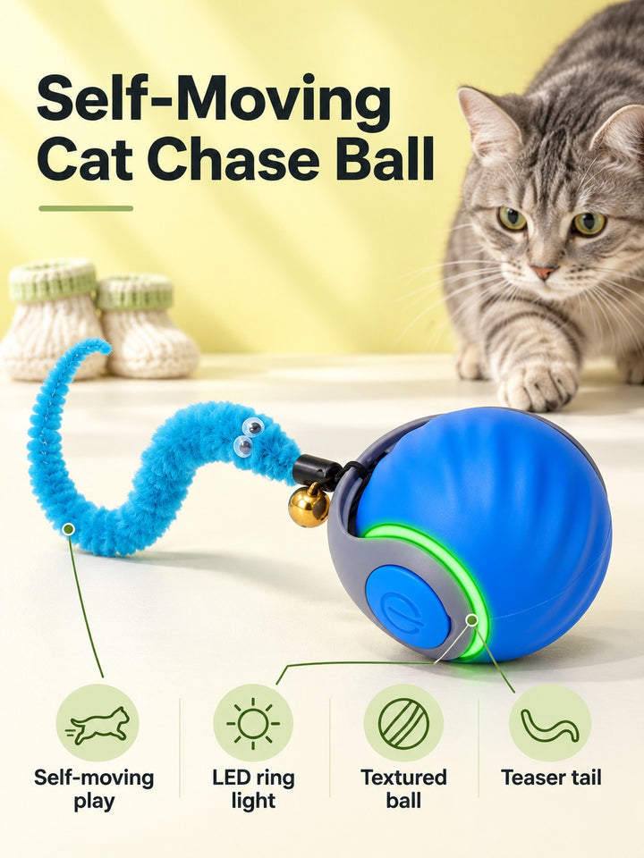 Self-Moving Interactive Cat Ball Toy with LED Light