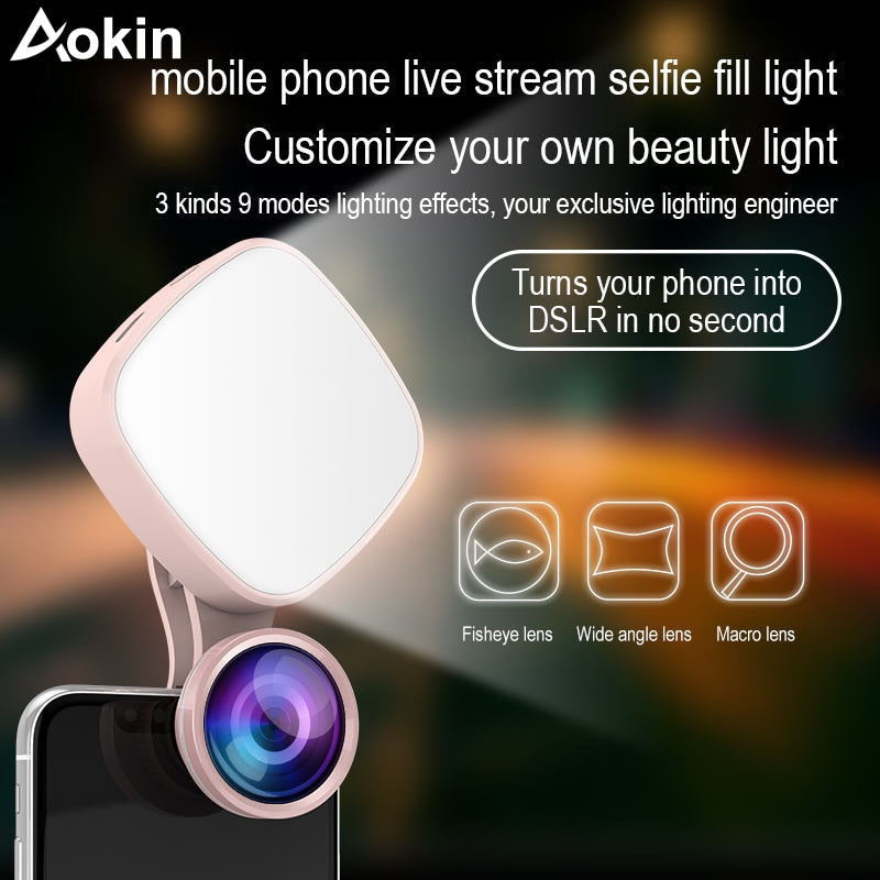 Phone Selfie Ring Light with Macro, Fisheye & Wide Lens