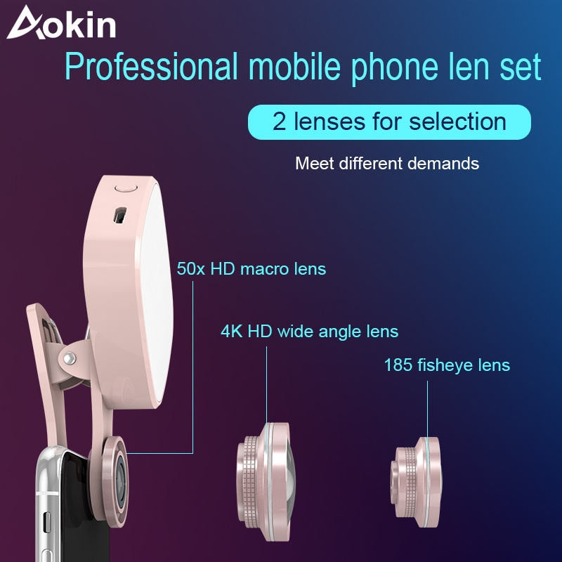 Phone Selfie Ring Light with Macro, Fisheye & Wide Lens