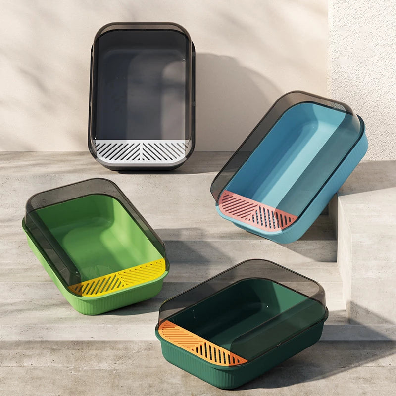Extra-Large Cat Litter Box, Semi-Enclosed Easy Clean