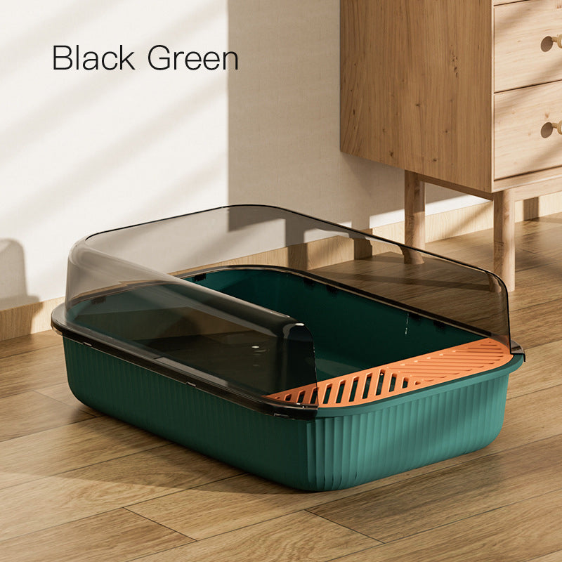 Extra-Large Cat Litter Box, Semi-Enclosed Easy Clean