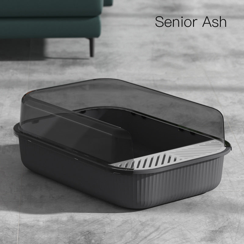 Extra-Large Cat Litter Box, Semi-Enclosed Easy Clean