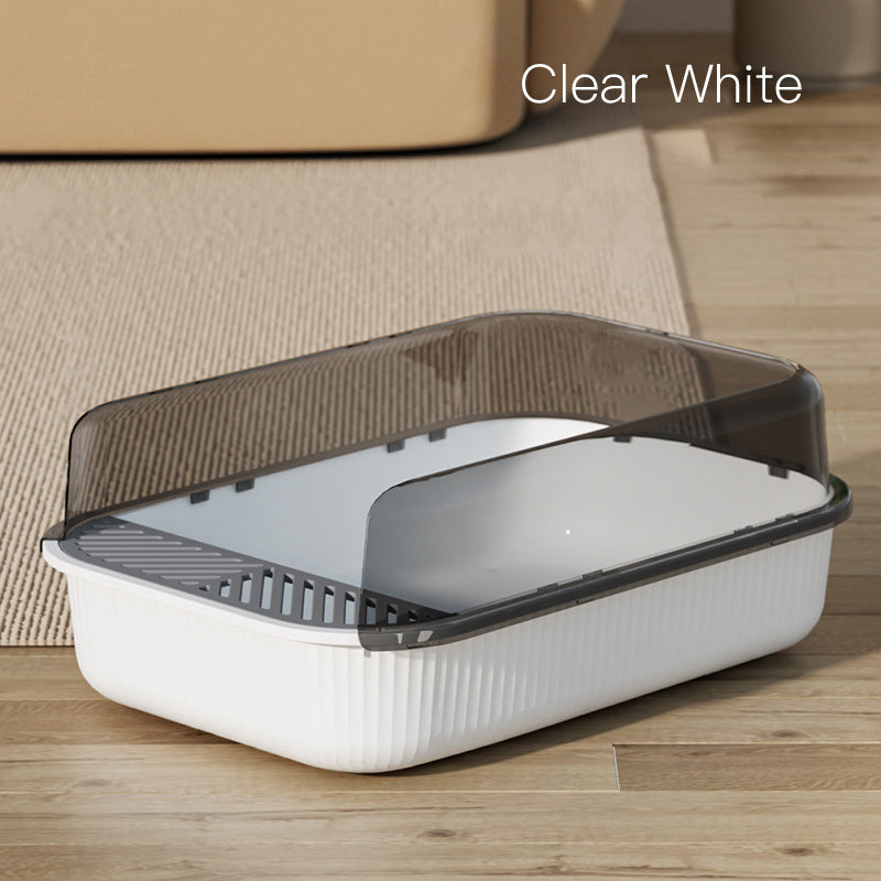 Extra-Large Cat Litter Box, Semi-Enclosed Easy Clean