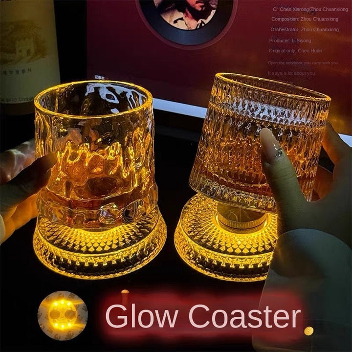Rotating LED Whiskey Glass with Amber Light-Up Base