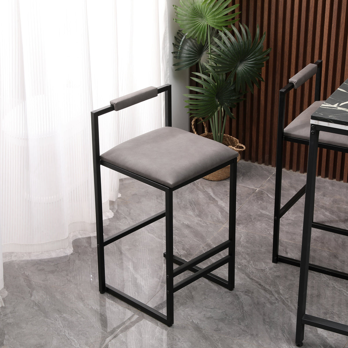 Gray Counter Height Barstools with Padded Back, Set of 2