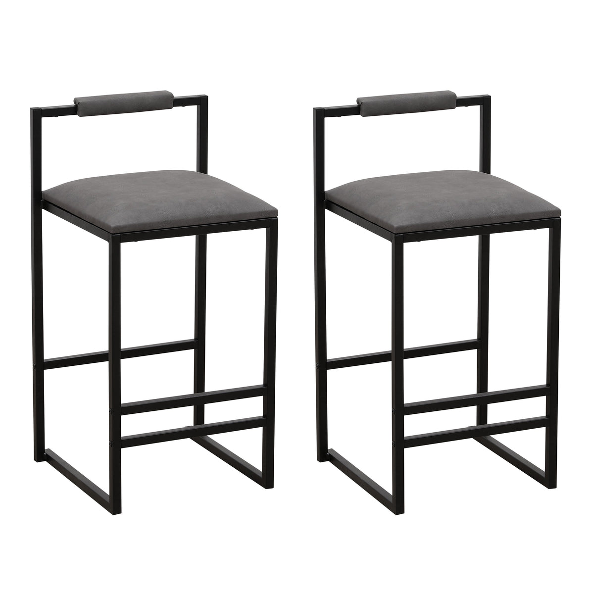 Gray Counter Height Barstools with Padded Back, Set of 2