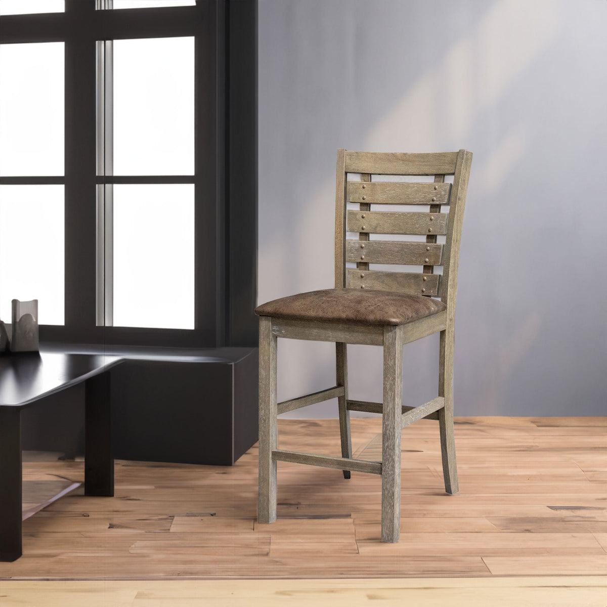 Farmhouse Counter Height Chairs, Solid Wood Set of 2