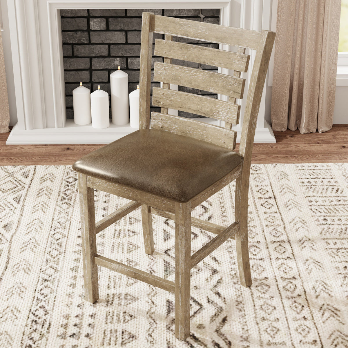 Farmhouse Counter Height Chairs, Solid Wood Set of 2