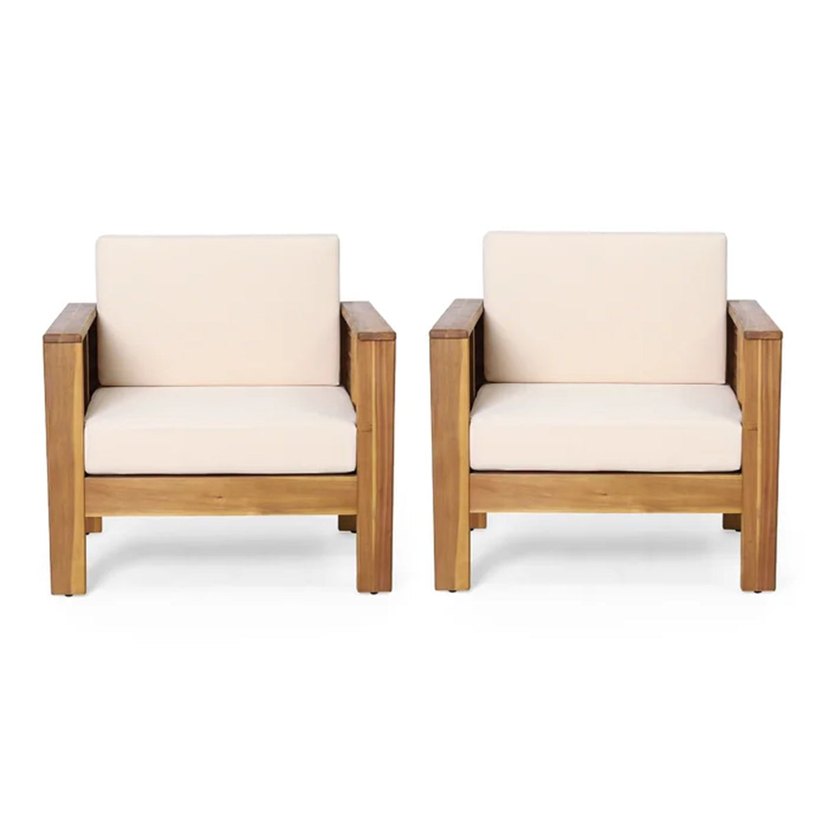 Outdoor Acacia Wood Club Chairs Set of 2 with Cushions