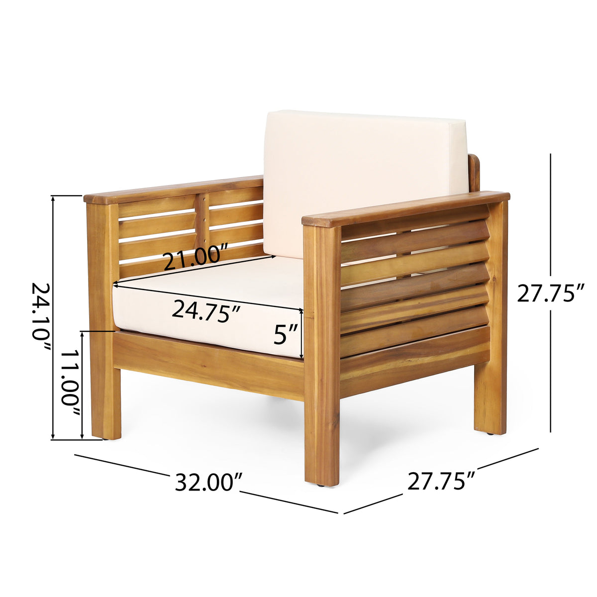 Outdoor Acacia Wood Club Chairs Set of 2 with Cushions