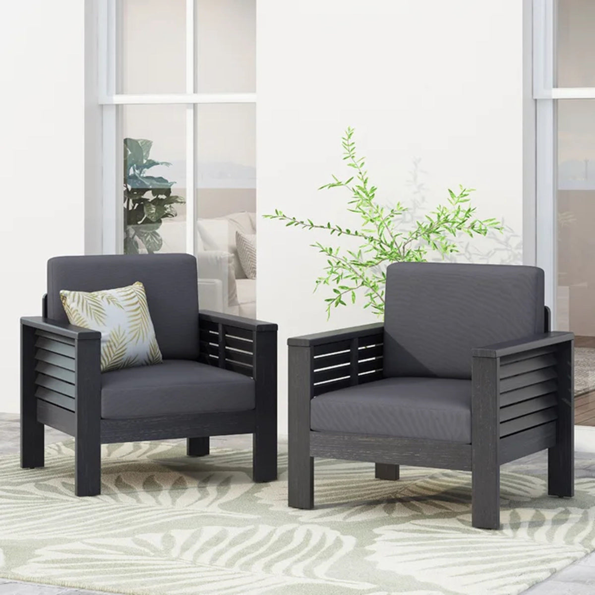 Acacia Wood Outdoor Club Chairs with Cushions, Set of 2