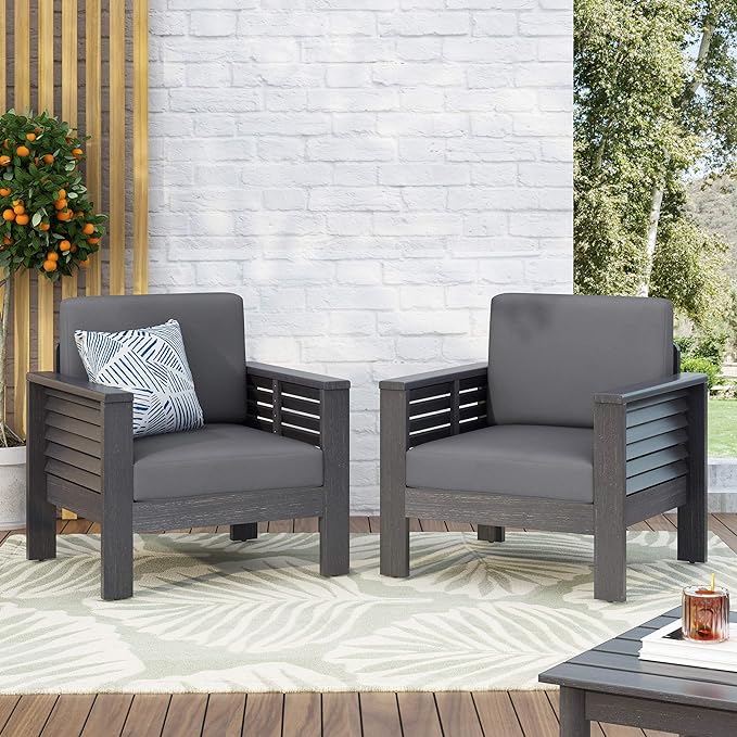 Acacia Wood Outdoor Club Chairs with Cushions, Set of 2