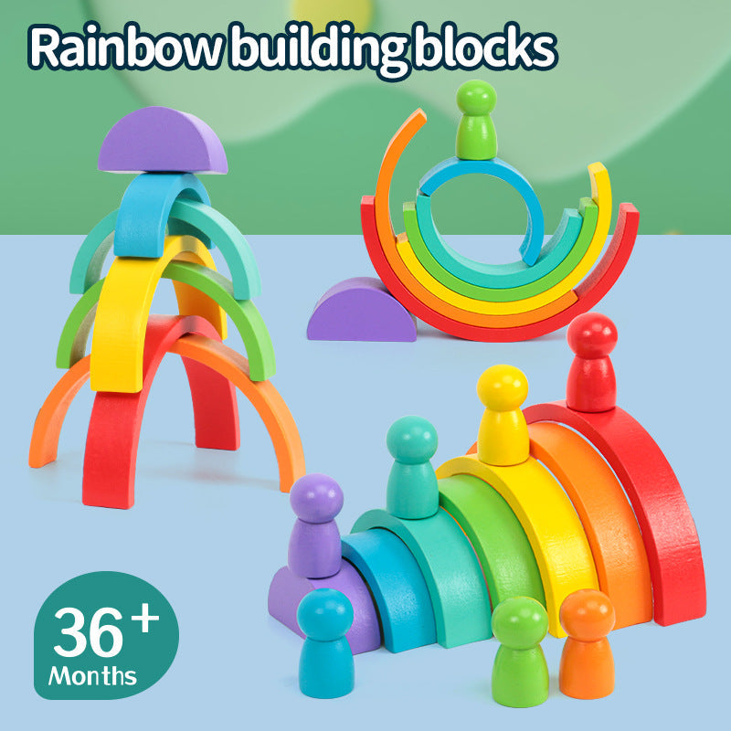 Rainbow Wooden Stacking Blocks for Creative Learning