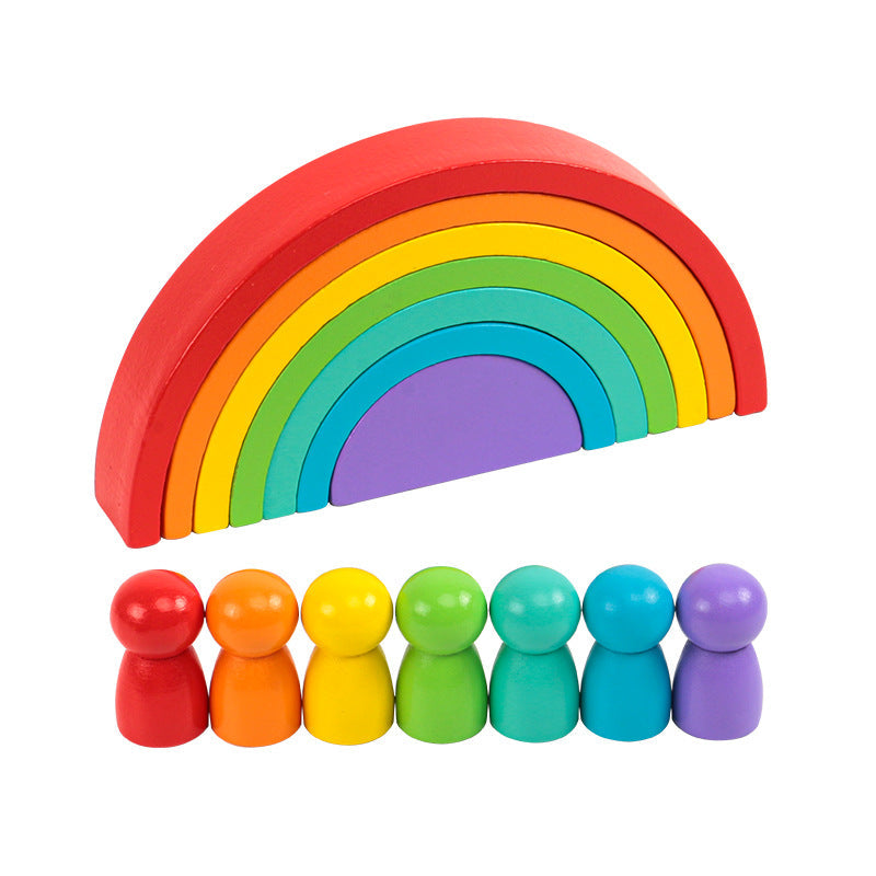 Rainbow Wooden Stacking Blocks for Creative Learning