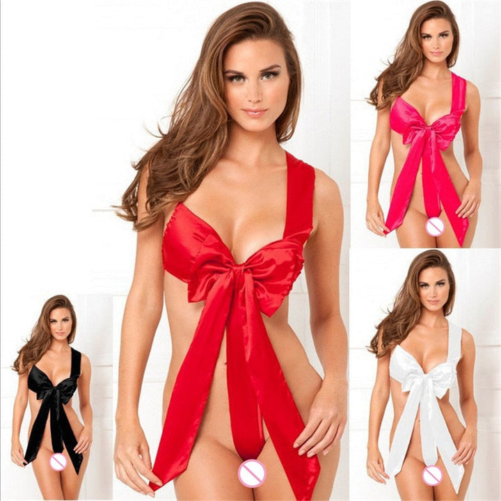 Red Satin Babydoll Lingerie With Bold Statement Bow