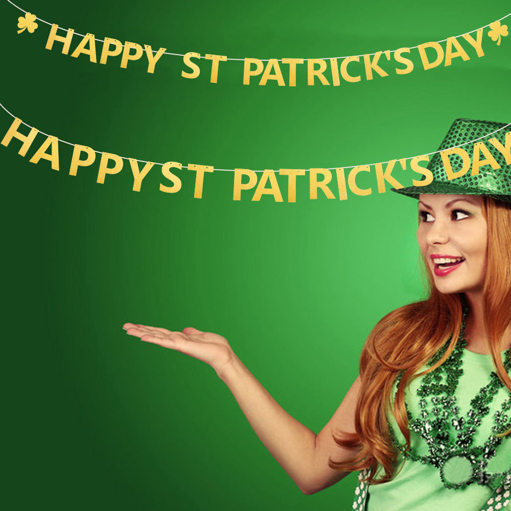 St. Patrick's Day Banner With Glitter Gold Lettering