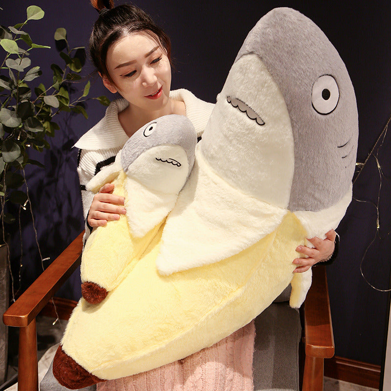 Shark Banana Plush Pillow – Jumbo Cuddle Room Decor