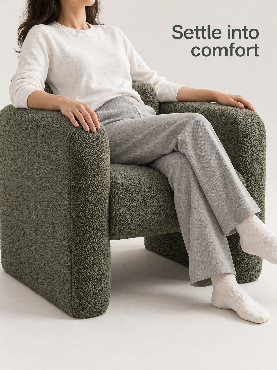 Sherpa Accent Armchair with Backrest Pillow, Seaweed Green